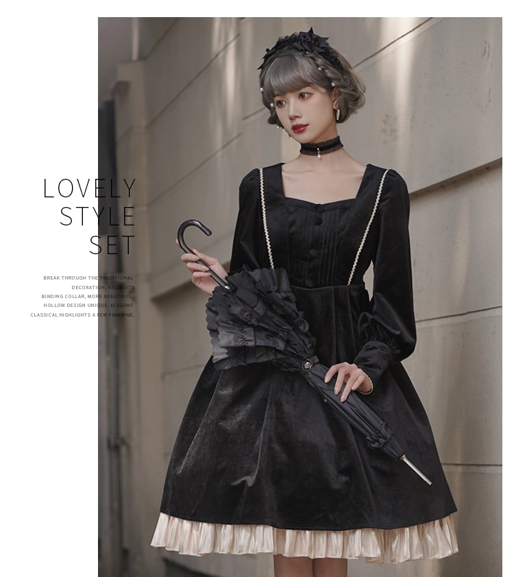 Miss Lily Removable Collar Long Sleeves Black One Piece