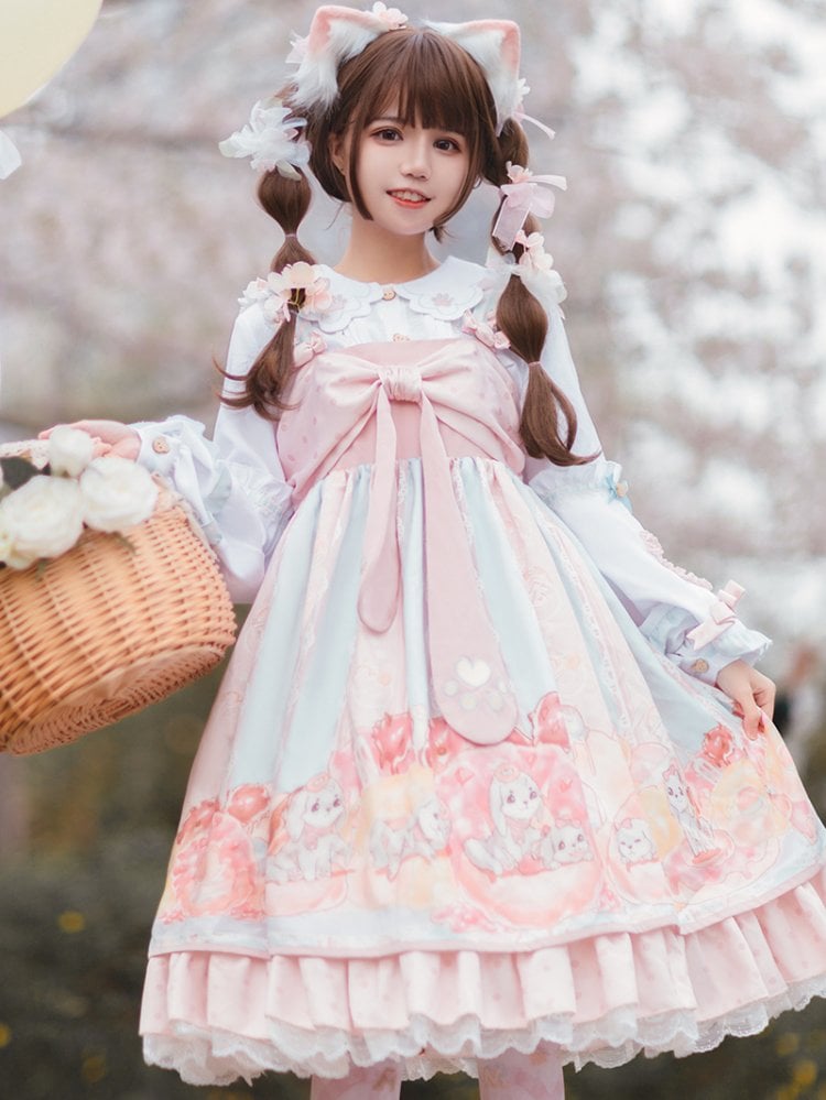 Doggy Donuts Sweet Jumper Skirt / Balloon Sleeves Shirt