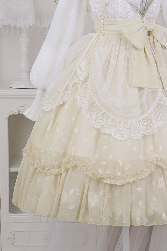 White and Yellow Tulip Embroidery Applique Bodice One Piece