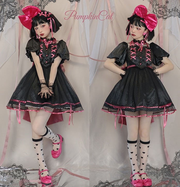 Jewel Heart Ruffle Neckline High Waist Lace-up Closure at Back Short Sleeves One Piece