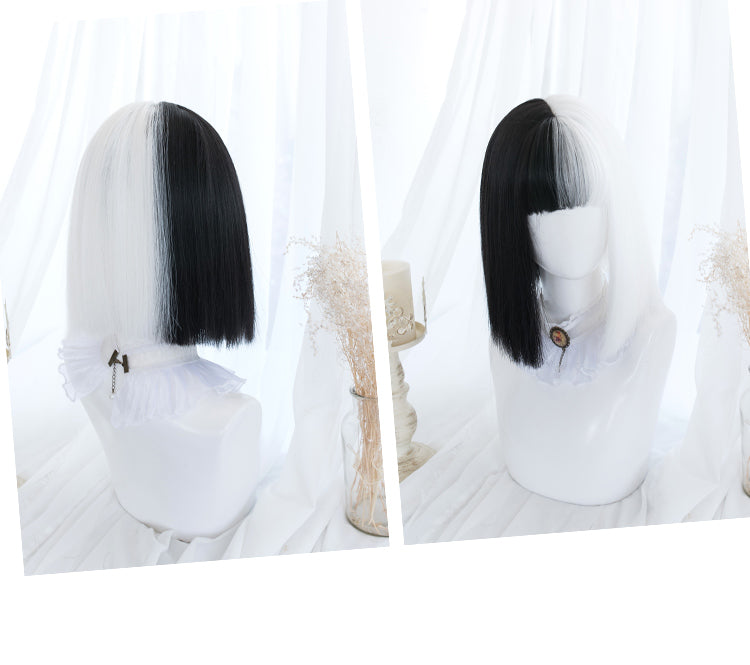 Split Maiden Black and White Long Straight / Short Straight Synthetic Wig