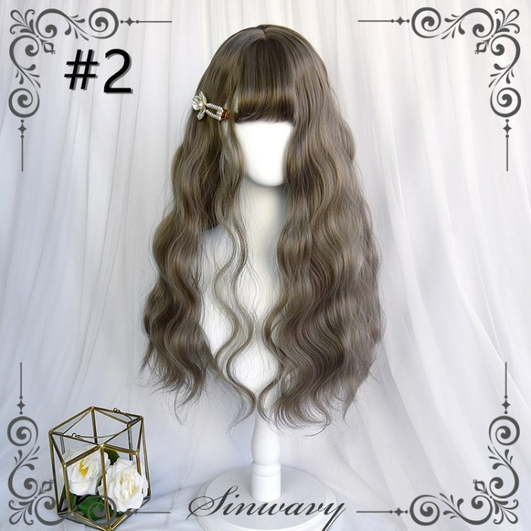 Shepherd Wool Roll Long Curly Synthetic Wig with Air Bangs