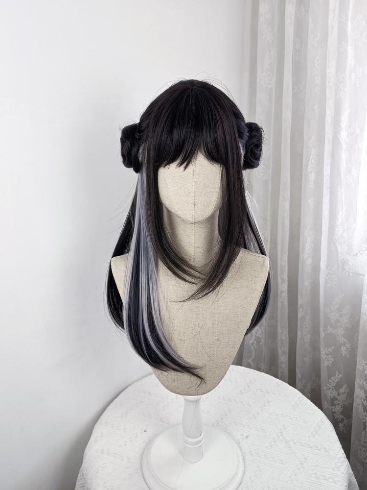 Silver Highlight Long Straight Synthetic Wig