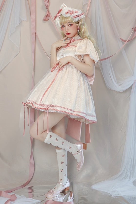 Jewel Heart Ruffle Neckline High Waist Lace-up Closure at Back Short Sleeves One Piece