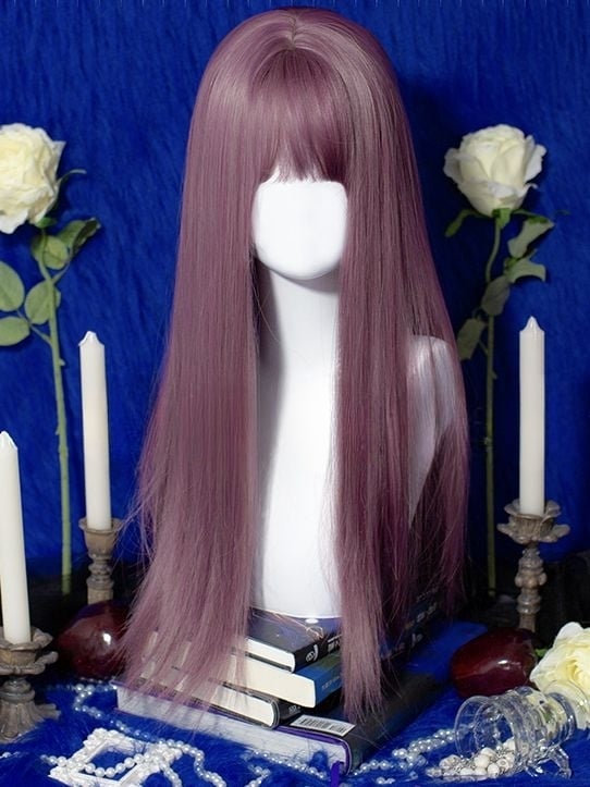 Purple Long Straight Synthetic Wig with Bangs