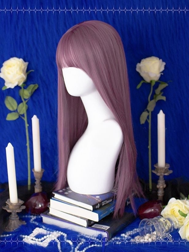 Purple Long Straight Synthetic Wig with Bangs