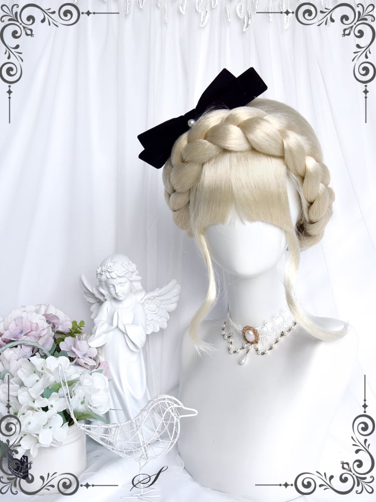 Retro Beige Braided Updo Hairdo Synthetic Wig