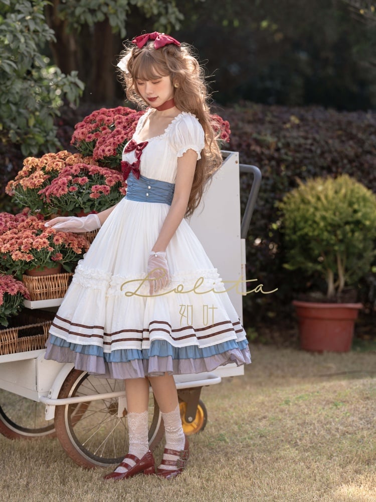 First Love Bowknot Details Cotton Short Sleeves One Piece