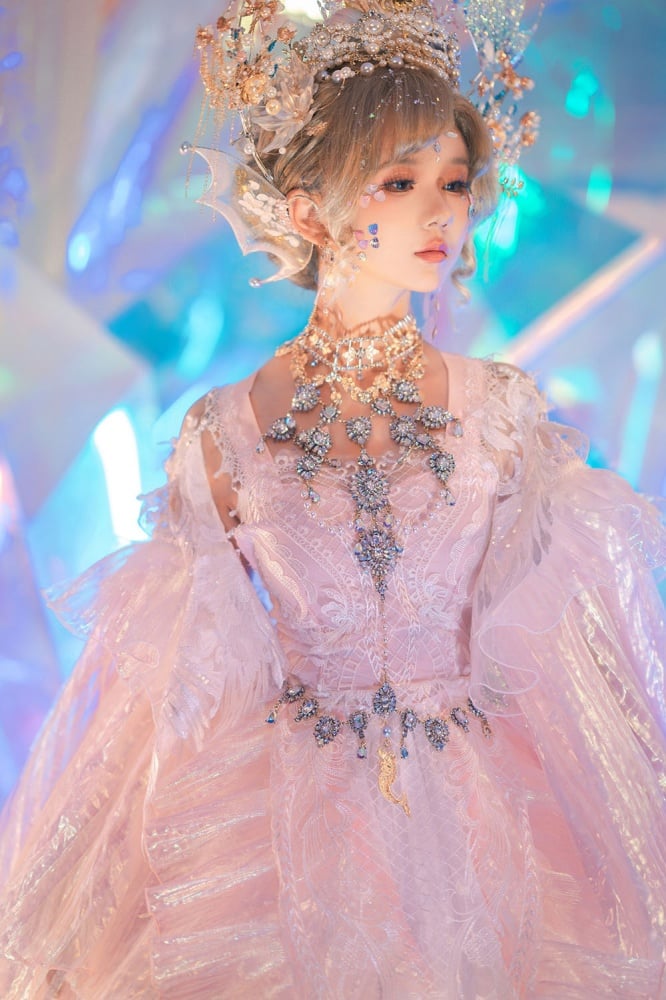 Pink Gorgeous One Piece Detachable Sleeves Fairy Dress Full Set