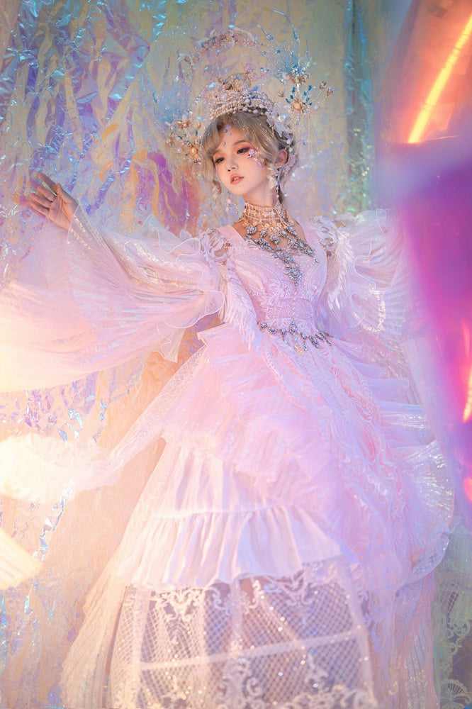 Pink Gorgeous One Piece Detachable Sleeves Fairy Dress Full Set