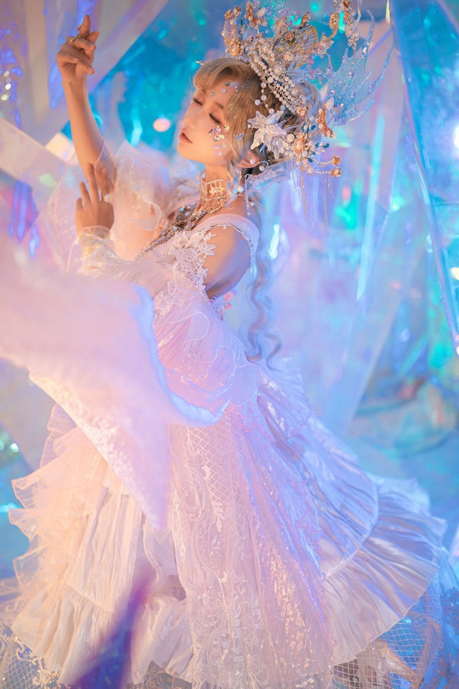 Pink Gorgeous One Piece Detachable Sleeves Fairy Dress Full Set