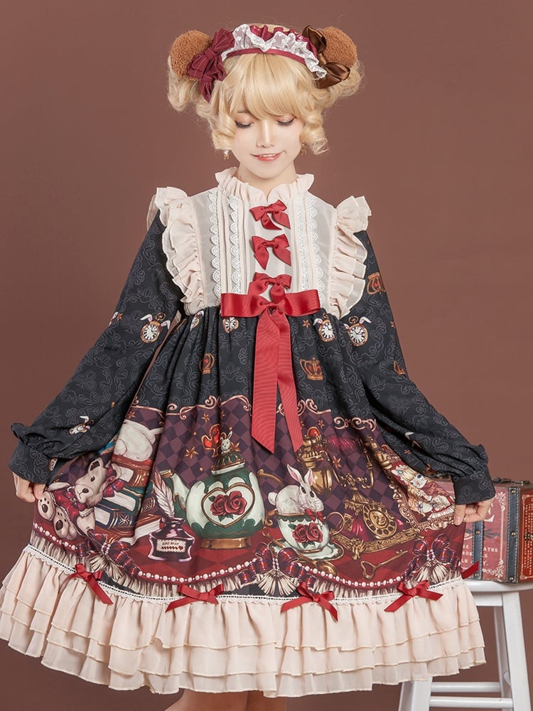 Crown Bear Black Long Sleeves One Piece