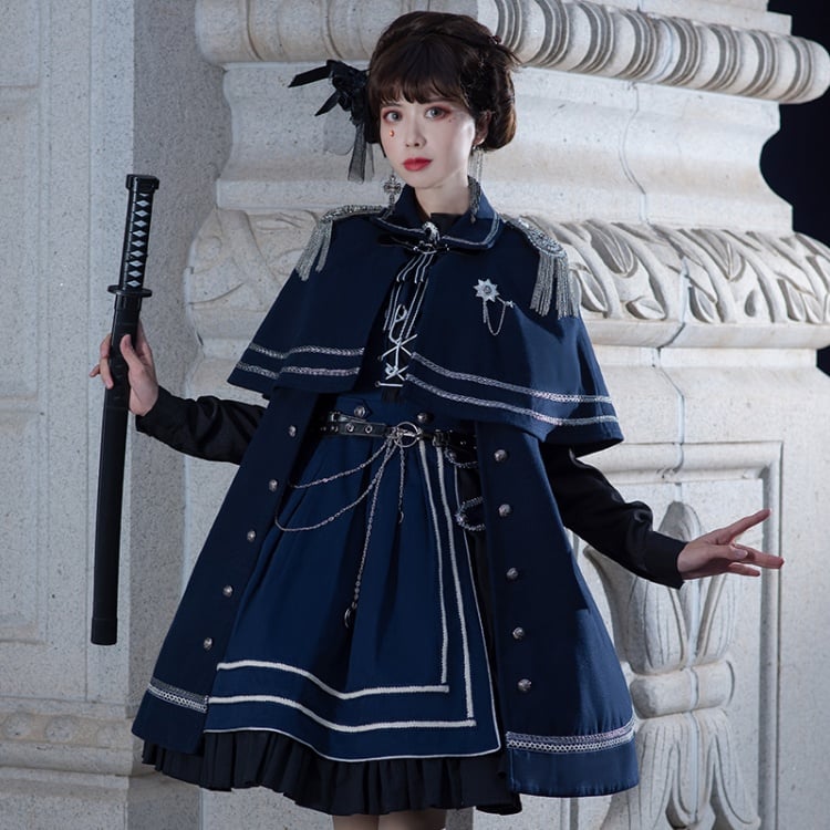 Dark Blue Military Jumper Skirt / Cape