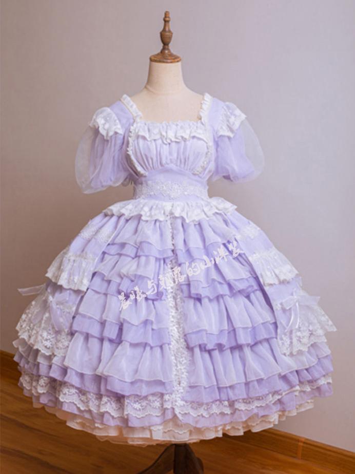 In Stock Garden Dance Short Puff Sleeves Elegant One Piece