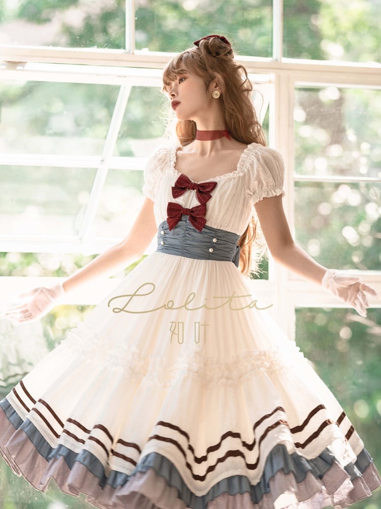 First Love Bowknot Details Cotton Short Sleeves One Piece