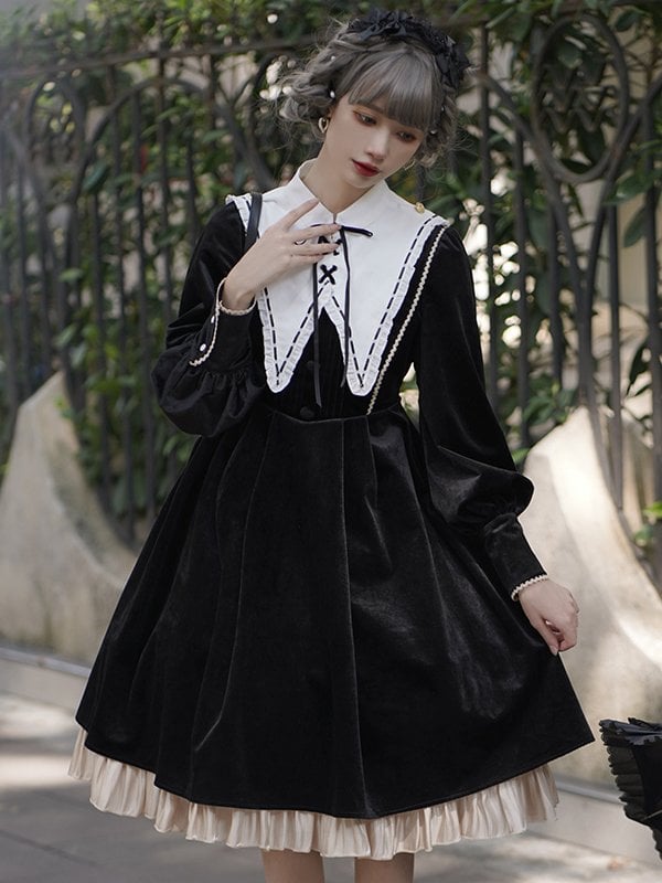 Miss Lily Removable Collar Long Sleeves Black One Piece
