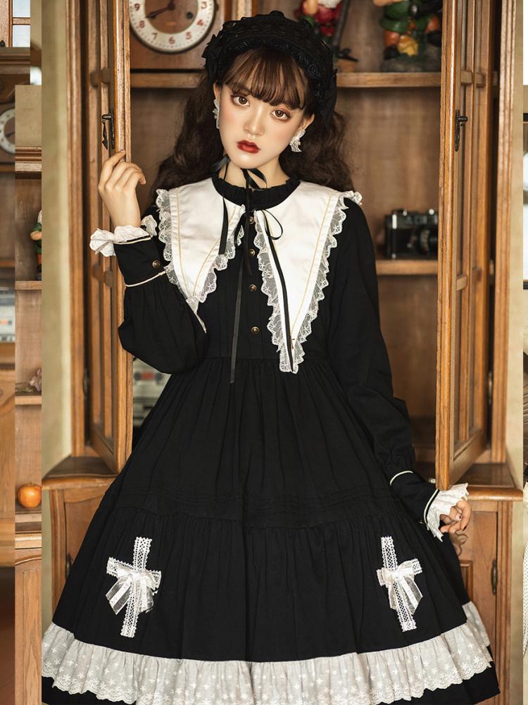 Temple of The Cross Pointed Collar Long Sleeves One Piece