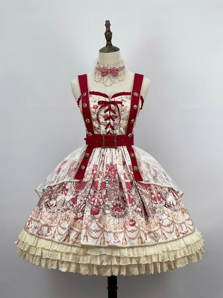 Ivory Fairy Tales Sweetheart Neckline Lace-up Detail Jumper Skirt