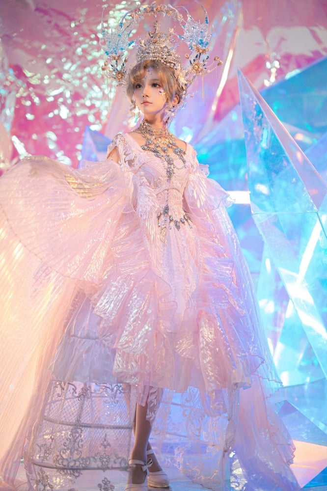 Pink Gorgeous One Piece Detachable Sleeves Fairy Dress Full Set