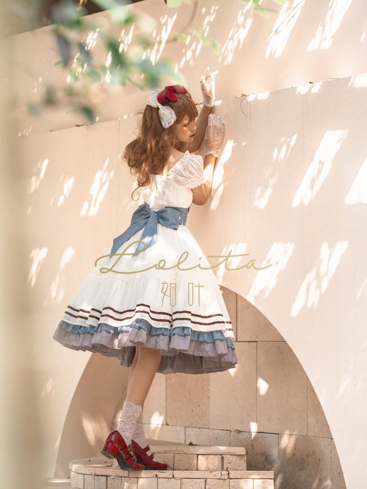 First Love Bowknot Details Cotton Short Sleeves One Piece