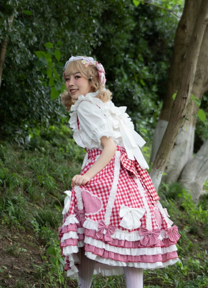 Tokyo Traveler Red Gingham Jumper Skirt