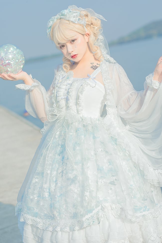 Tears of Aquamarine Mermaid Back Shirring Lace Ruffle Hemline JSK