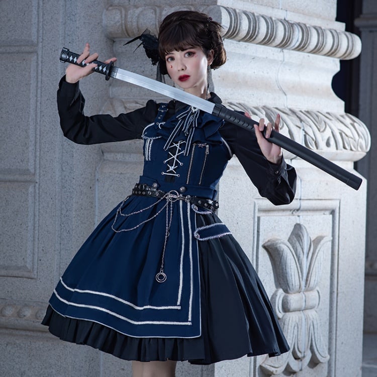 Dark Blue Military Jumper Skirt / Cape