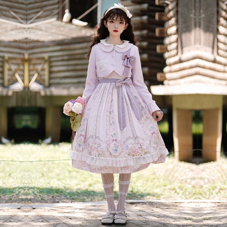 Tracery Wall Square Neckline Floral Jumper Skirt / Jacket Set