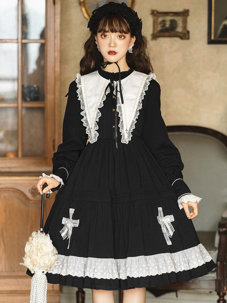 Temple of The Cross Pointed Collar Long Sleeves One Piece