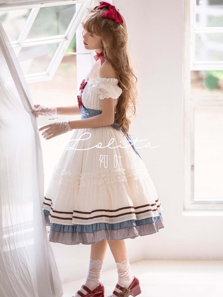 First Love Bowknot Details Cotton Short Sleeves One Piece