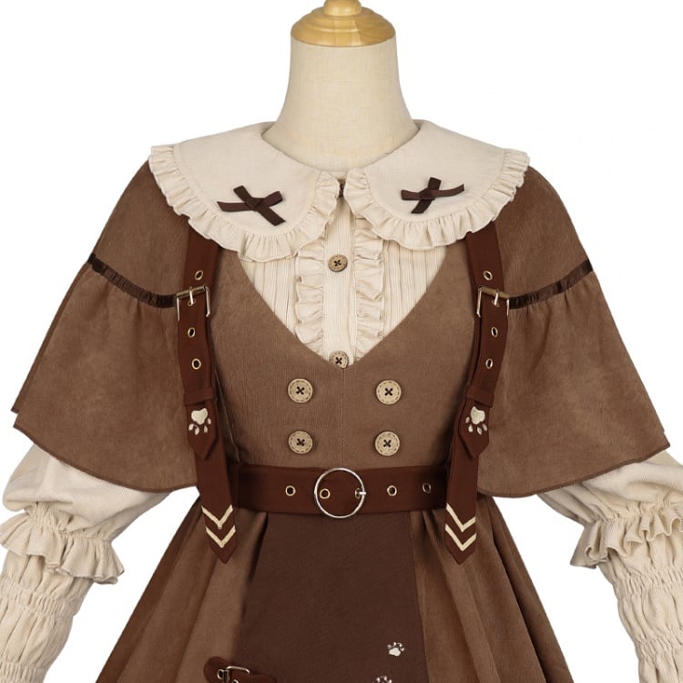 Detective Kitten V-neckline Jumper Skirt / Leg-of-mutton Sleeves Shirt / Cape Full Set