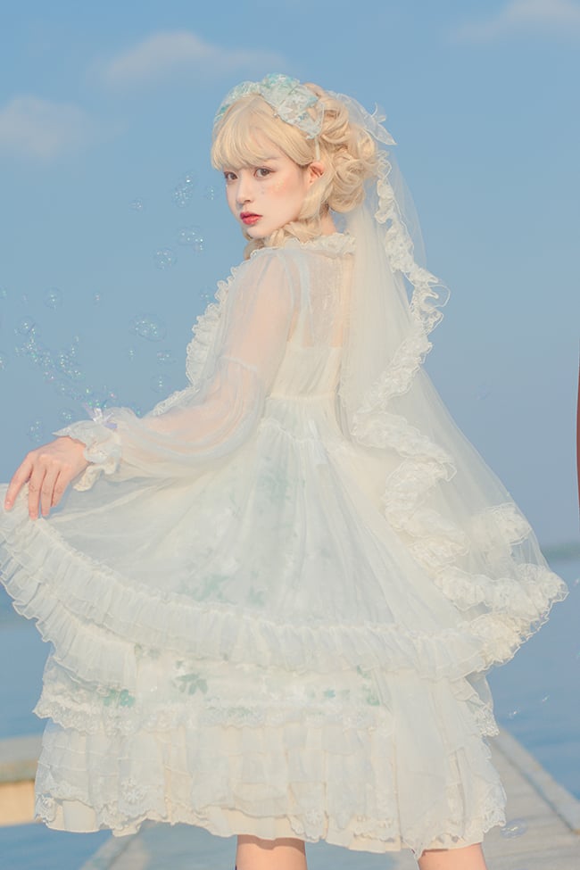 Tears of Aquamarine Mermaid Back Shirring Lace Ruffle Hemline JSK
