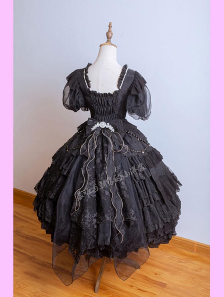 In Stock Garden Dance Short Puff Sleeves Elegant One Piece