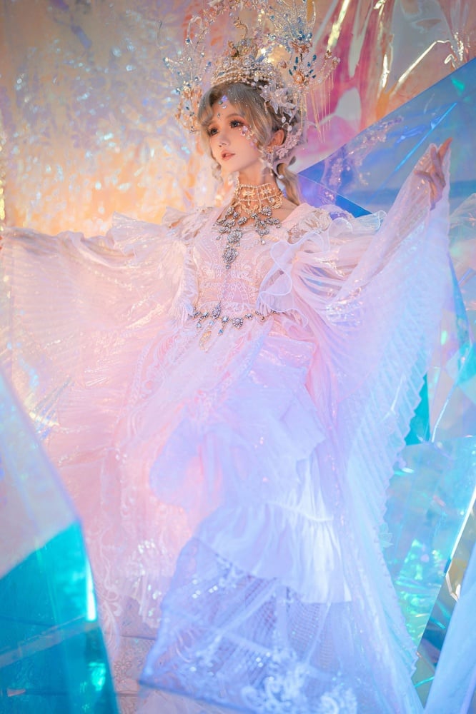 Pink Gorgeous One Piece Detachable Sleeves Fairy Dress Full Set