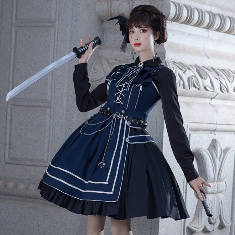 Dark Blue Military Jumper Skirt / Cape
