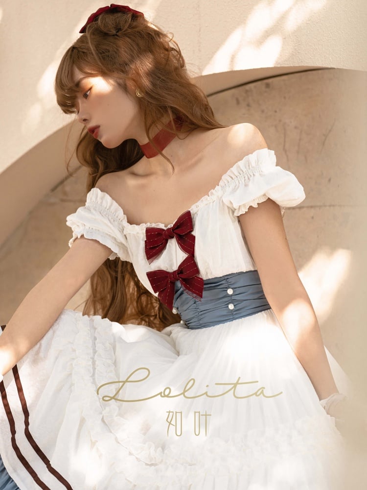 First Love Bowknot Details Cotton Short Sleeves One Piece
