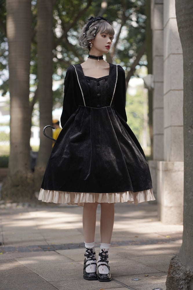 Miss Lily Removable Collar Long Sleeves Black One Piece