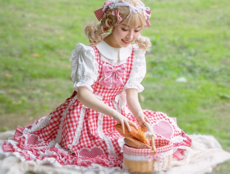 Tokyo Traveler Red Gingham Jumper Skirt