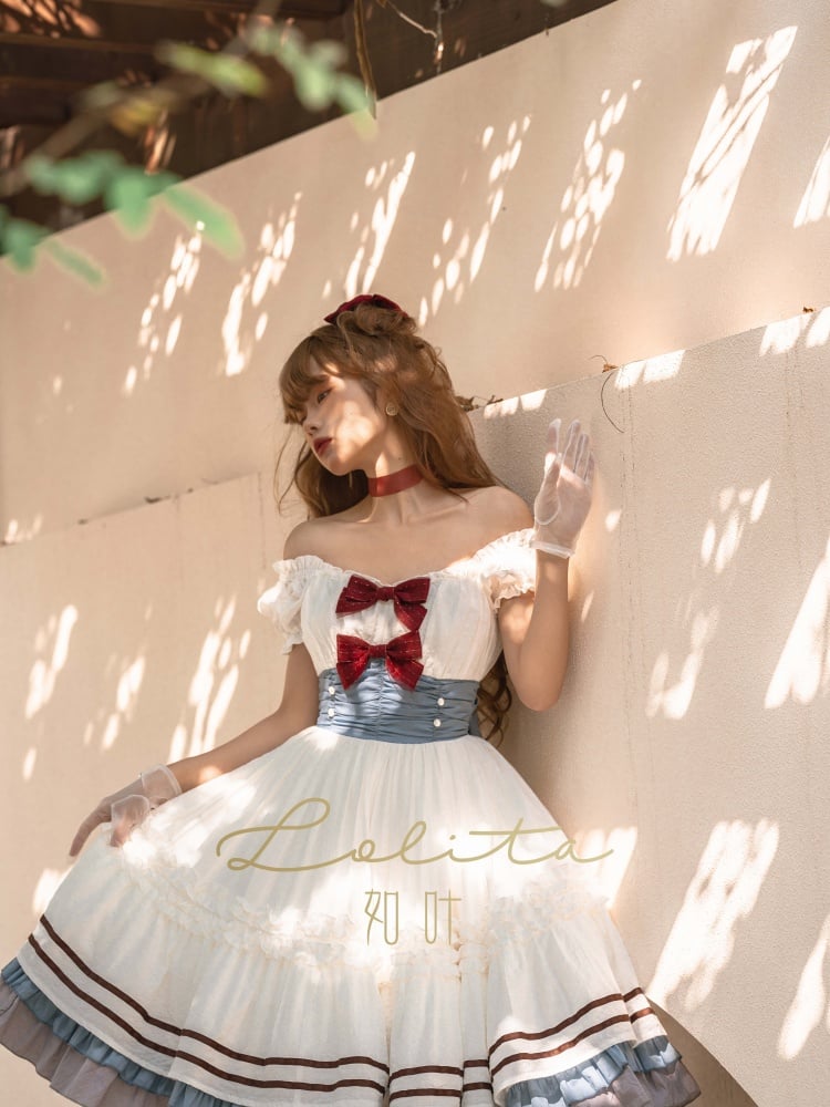 First Love Bowknot Details Cotton Short Sleeves One Piece