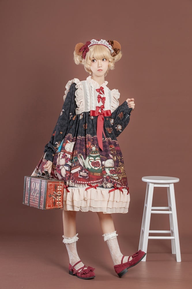 Crown Bear Black Long Sleeves One Piece