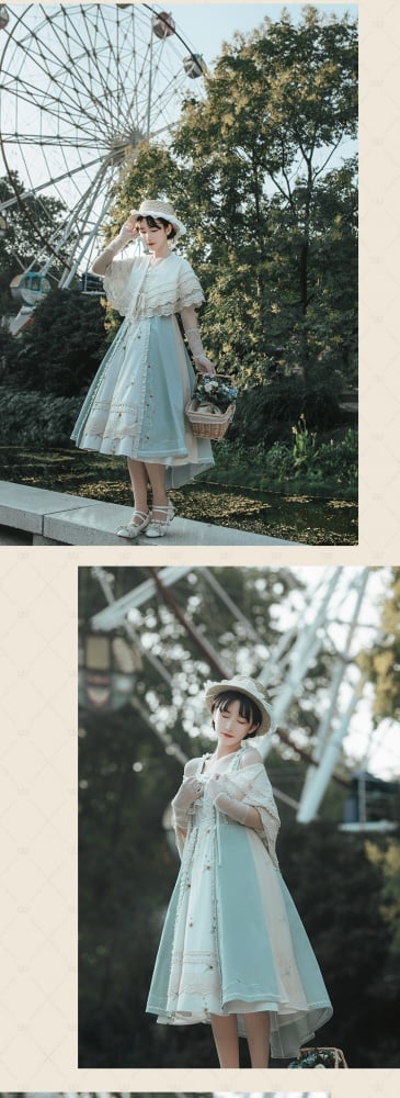 Girl's Mind Elegant Jumper Skirt / Lace Cape Set