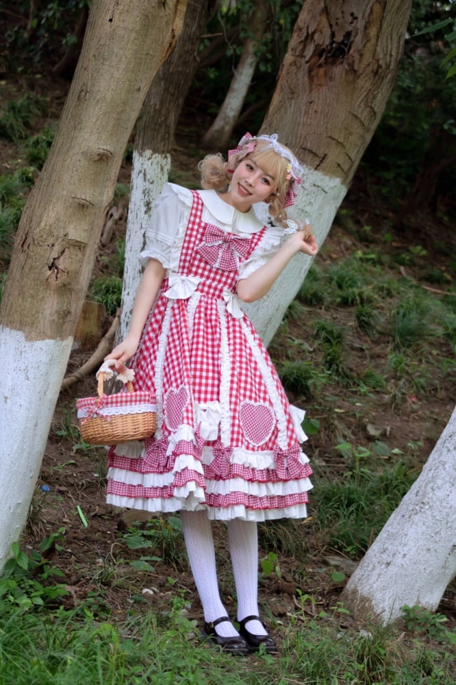 Tokyo Traveler Red Gingham Jumper Skirt