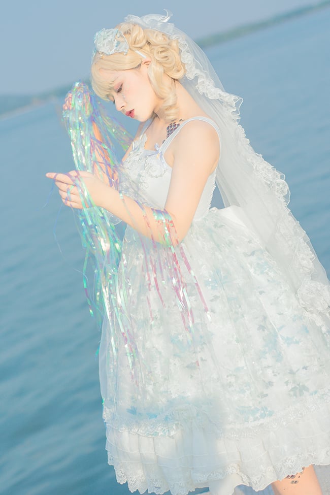 Tears of Aquamarine Mermaid Back Shirring Lace Ruffle Hemline JSK