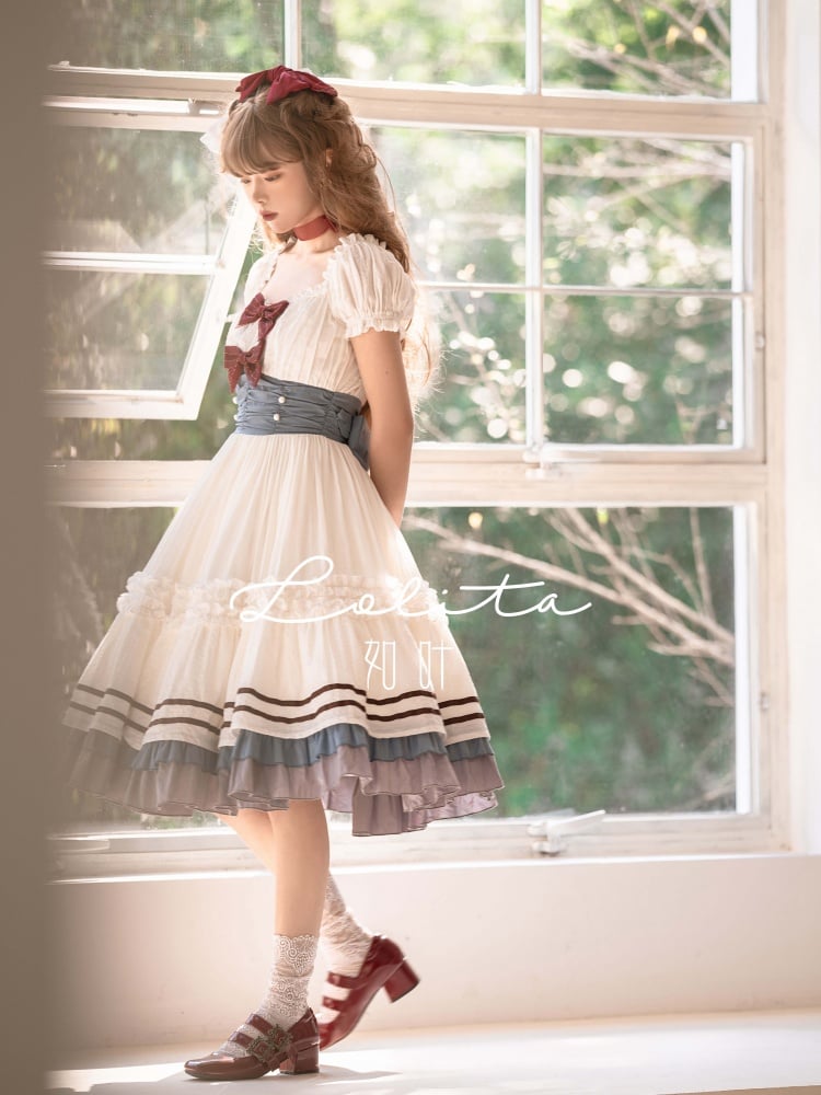 First Love Bowknot Details Cotton Short Sleeves One Piece