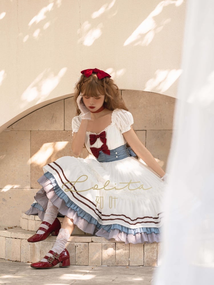 First Love Bowknot Details Cotton Short Sleeves One Piece