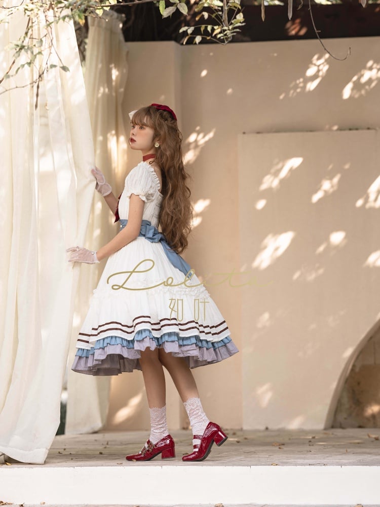 First Love Bowknot Details Cotton Short Sleeves One Piece