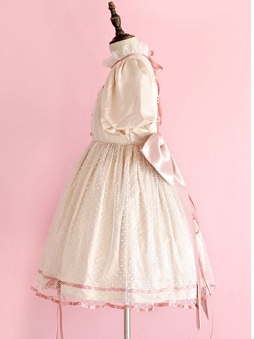 Jewel Heart Ruffle Neckline High Waist Lace-up Closure at Back Short Sleeves One Piece