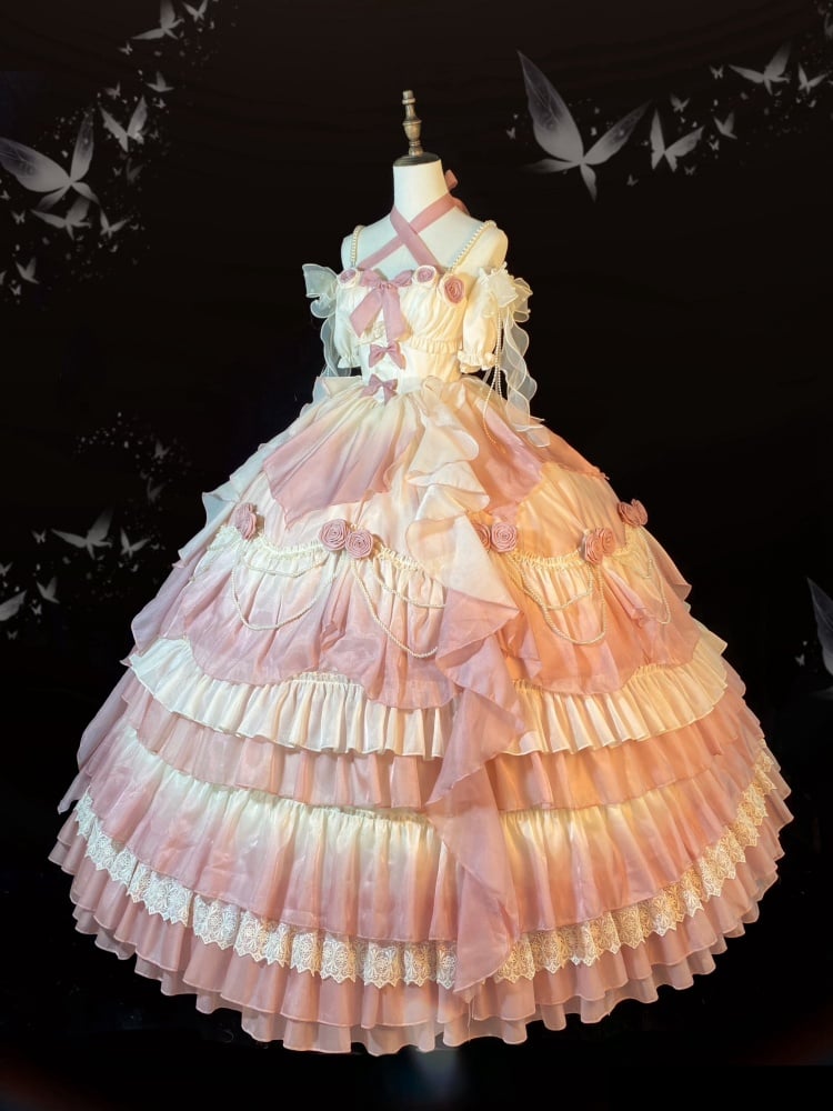 Pink Fairy Hanayome Gorgeous Princess Quinceanera Dress Full Set - Sukuroi