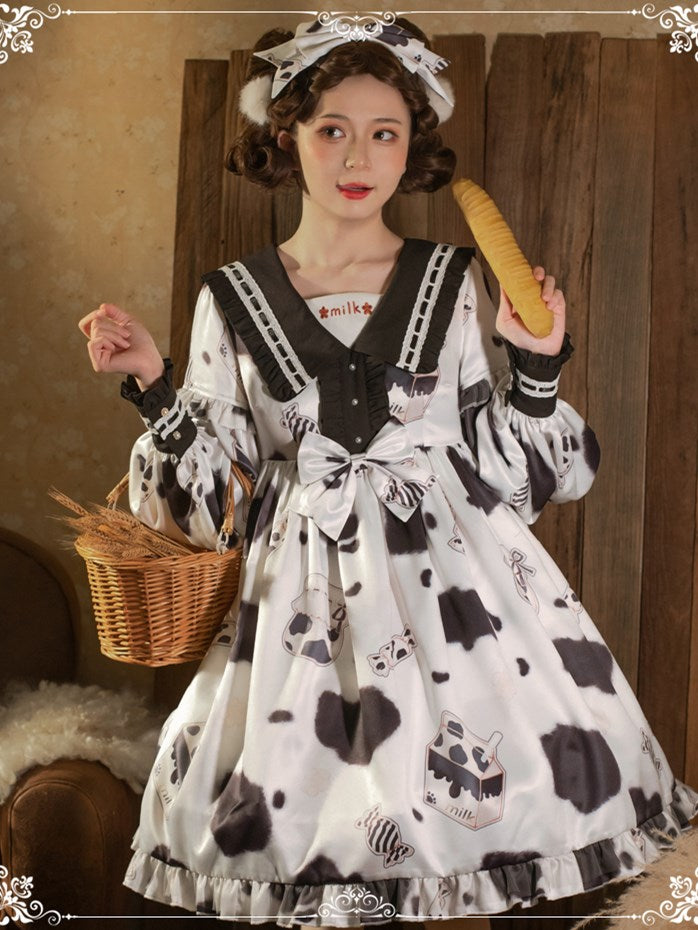 Sweet and Greasy Milk Candy Navy Collar Long Sleeves Sweet One Piece