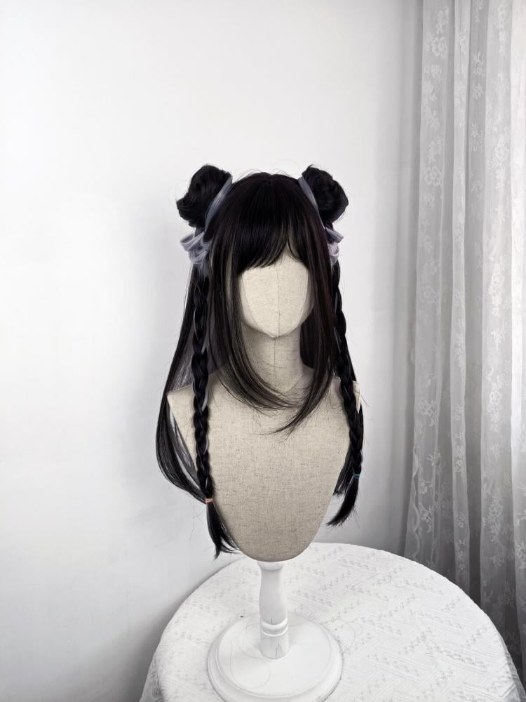 Silver Highlight Long Straight Synthetic Wig